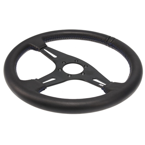 350MM LEATHER STEERING WHEEL FLAT WITH B