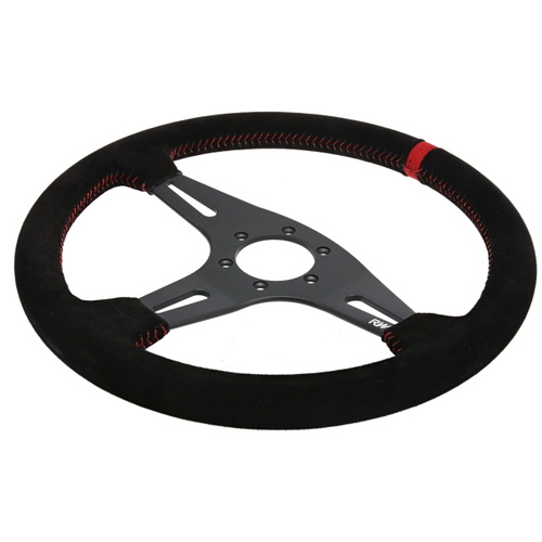 350MM SUEDE STEERING WHEEL FLAT WITH RED