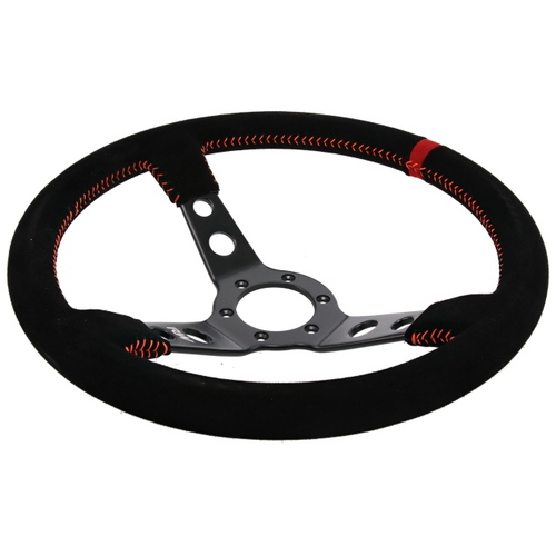 350MM SUEDE STEERING WHEEL DISHED WITH O