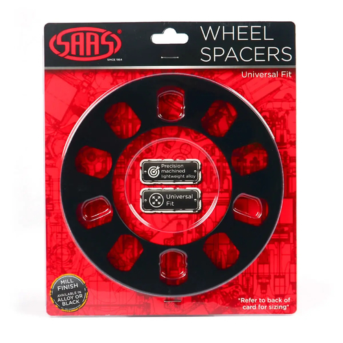 SAAS Wheel Spacer Pair Universal 5 Stud 12mm Black WS5012B