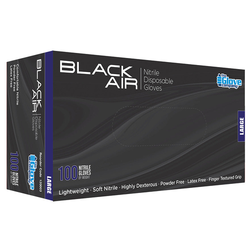 TGC Black Air Disposable Nitrile Gloves Large 100Pk 120003
