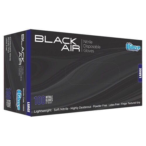 TGC Black Air Disposable Nitrile Gloves 100Pk Large 120003
