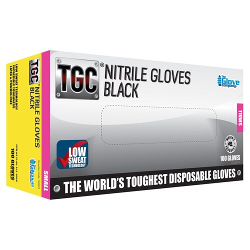 TGC Workgear Black Nitrile Gloves 100PK Small 160001