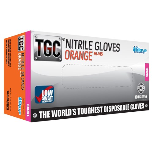 TGC Workgear Orange Nitrile Gloves 100PK Small 160031