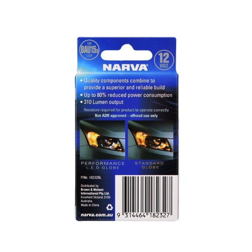 Narva 18232BL 12V BAU15S LED Ind Globes 1800K Amber Twin Pack