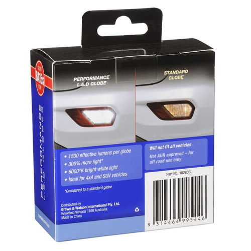 Narva 18280BL 12/24V P21W BA15S High Power LED Reverse Globes Twin Pack