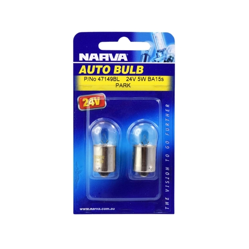 Narva 47149BL 24V 5W R5W BA15S Incandescent Globes Twin Pack