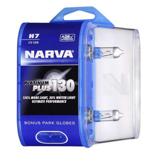 Narva H7 12V 55W Platinum Plus 130 Halogen Headlight Globes Twin Pack 48545BL2