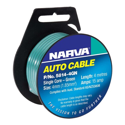 Narva Single Core Cable 4mm 15A 4m Green - 5814-4GN