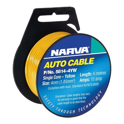 Narva Single Core Cable 4mm 15A 4m Yellow - 5814-4YW
