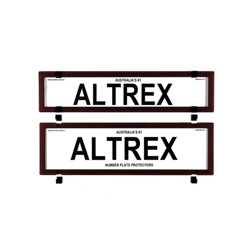 Altrex Number Plate Protector Covers - Premium/Slimline Red Carbon Fibre Without Lines 6SERP *check plate size*
