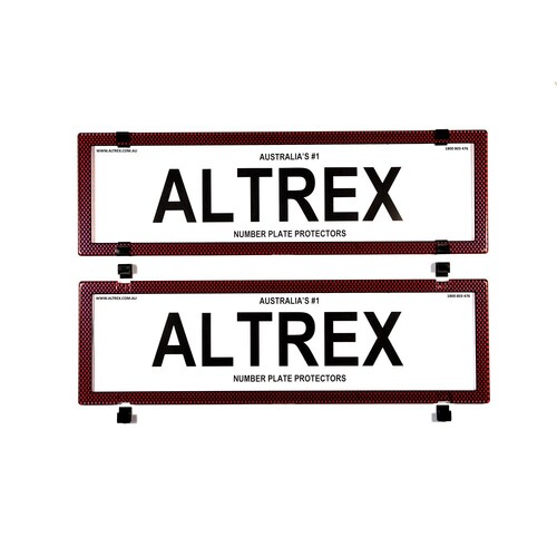 Altrex Number Plate Protector Covers - Dual Slimline Red Carbon Fibre Without Lines 6SERV *check plate size*