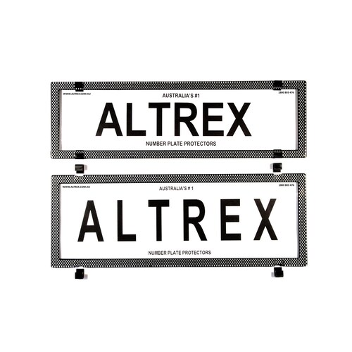 Altrex Number Plate Protector Covers - Slimline Combination Silver Carbon Fibre Without Lines (372X100Mm & 372X134Mm) 6SESQ