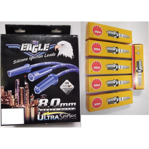  Eagle 8mm Ignition Leads & 6 NGK Spark Plugs 86599HD BPR6EFS-15   suits Holden 3.8L V6 VT2 VX VY