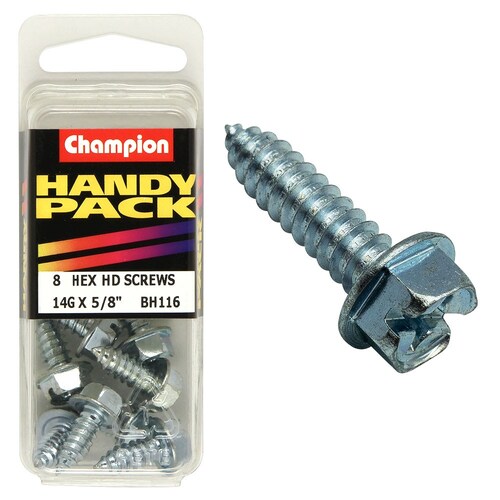 Champion Fasteners Pack of 4 14G X 16Mm Zinc Plated Self Tapping Screws BH116