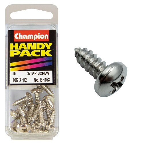 Champion Fasteners Pack Of 15 10G X 13Mm Raised Head Self Tapping Screws - Nickel Plated 15PK BH153