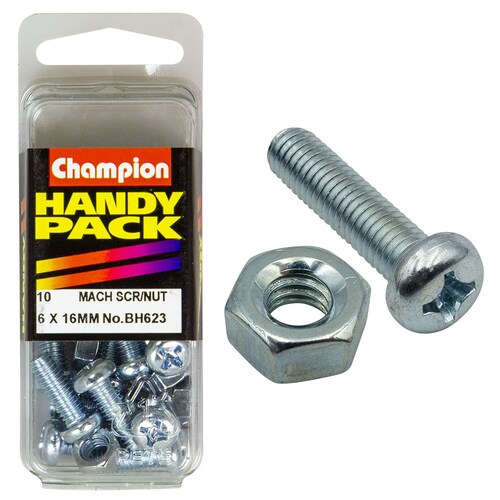 Champion Fasteners Pack Of 5 M6 X 16Mm Philips Pan Head Machine Screws And Nuts BH623