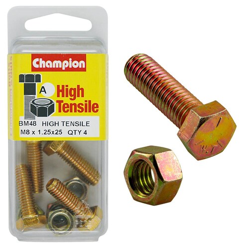 Champion Fasteners Pack Of 4 M8 X 25Mm High Tensile Grade 8.8 Zinc Plated Hex Set Screws And Nuts 5PK 20MM BM48