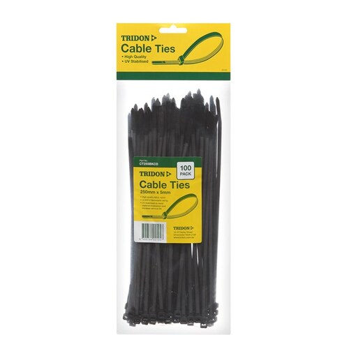 Tridon Cable Tie Black 250x5mm Pk100 Hang Card CT255BKCD