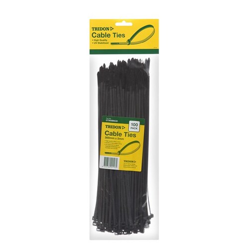 Tridon Cable Tie Black 300x5mm Pk100 Hang Card CT305BKCD