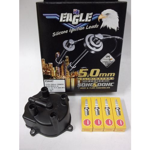 Eagle 5mm Ignition Leads, Ngk Spark Plugs & Fuelmiser Distributor Cap E54447-BD112-BKR6EYA
