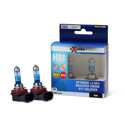 Exelite Halogen Optimum +130% Brighter Vision H11 Globes (2PK) 12V 55W EXBVH11