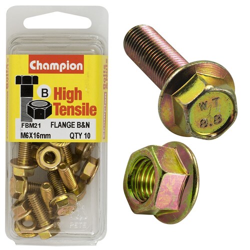 Champion Fasteners Pack Of 5 M6 X 16Mm High Tensile Hex Set Screws And Nuts - Zinc Plated 5PK FBM21