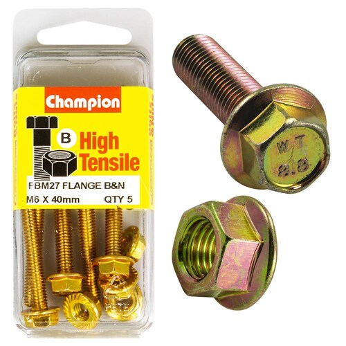 Champion Fasteners Pack Of 5 M6 X 40Mm High Tensile Hex Set Screws And Nuts - Zinc Plated 5PK FBM27