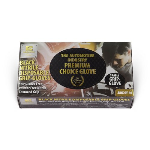 Cooperkleen Grab A Grip Glove Black Nitrile Disposable Gloves 50Pk Large GRIPGLOVEL