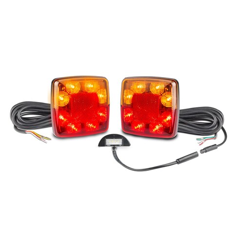 LED Auto Lamps 5 Metre Small Square LED Trailer Lamp Kit with Reflex Reflector and Licence Plate Lamp - Stop/Tail/Indicator 98BARLP2/5