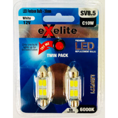 Exelite Led Festoon Bulbs (2-Pack) 12V 10W Sv8.5 T11 LEDF271