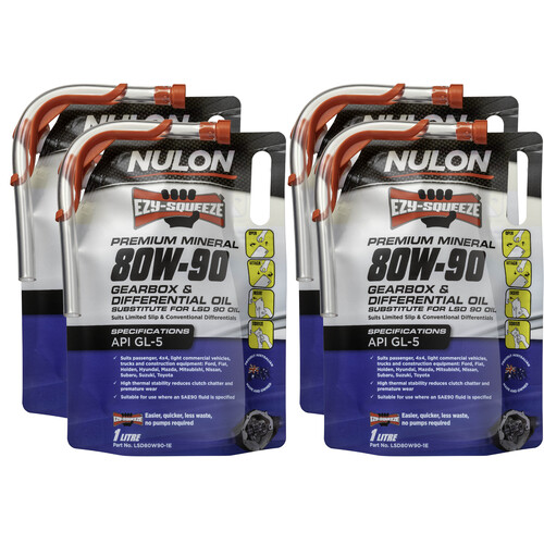 Nulon Ezy-squeeze Mineral Gearbox & Differential Oil Pack Of 4 X 1 Litre 80w90 LSD80W90-1E-4PK