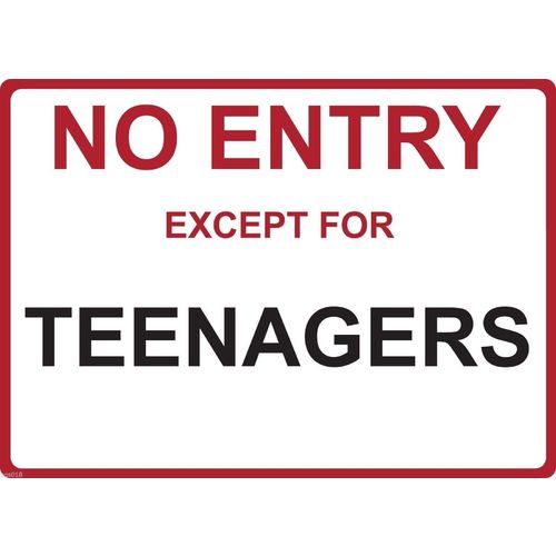 Metal Sign - "NO ENTRY EXCEPT FOR TEENAGERS"