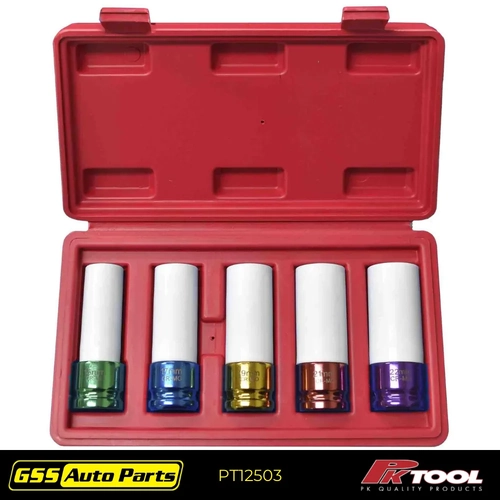 PK Tool 5pc 1/2 Dr Mag Wheel Cr V Metric Deep Impact Socket Set PT12503