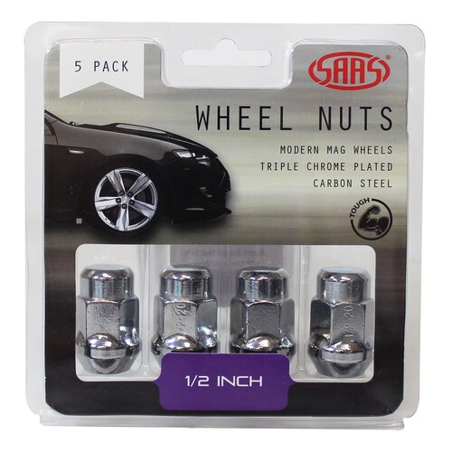 SAAS 335315 Wheel Nuts Acorn Bulge 1/2" Chrome 35Mm 5Pk
