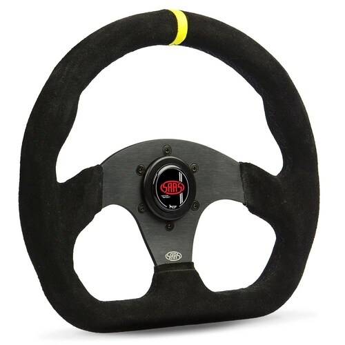 SAAS 13" ADR Compliant Suede Covered Steering Wheel With Flat Bottom And Centre Stripe - D1-SWB-F33