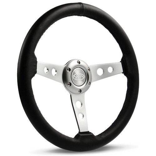 SAAS 14" ADR Compliant Black Leather Covered Steering Wheel With Three Satin Finish Alloy Spokes SW616OSP-R