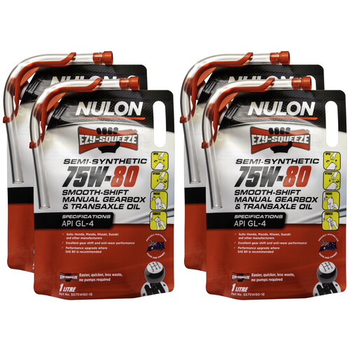 Nulon Ezy-squeeze Smooth Shift Semi-synthetic Manual Gearbox Oil Pack Of 4 X 1 Litre 75w80 SS75W80-1E-4PK