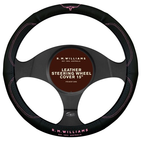 R.M. Williams Leather Steering Wheel Cover Black Pink SWRMW-PNK