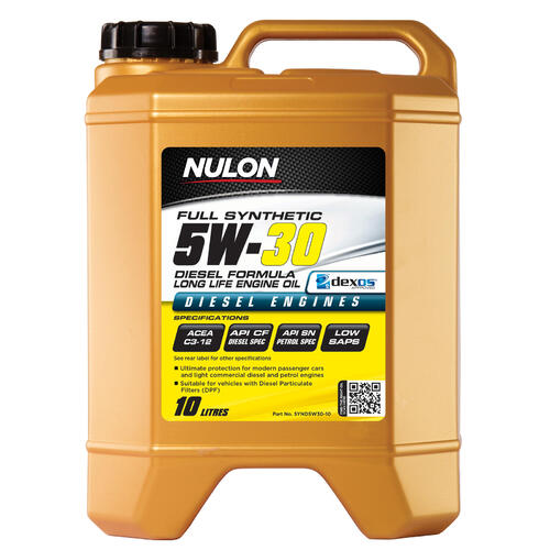 Nulon Full Synthetic Petrol & Diesel Engine Oil 10l 5w30 SYND5W30-10
