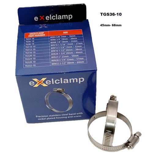 Exelclamp Hose Clamps 45Mm-68Mm (Box Of 10) TGS36-10