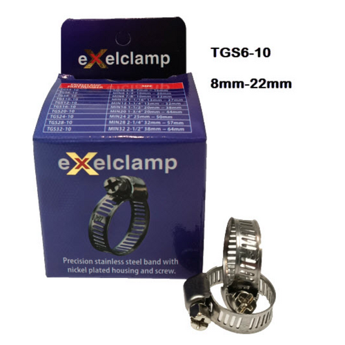 Exelclamp Hose Clamps 8Mm-22Mm (Box Of 10) TGS6-10